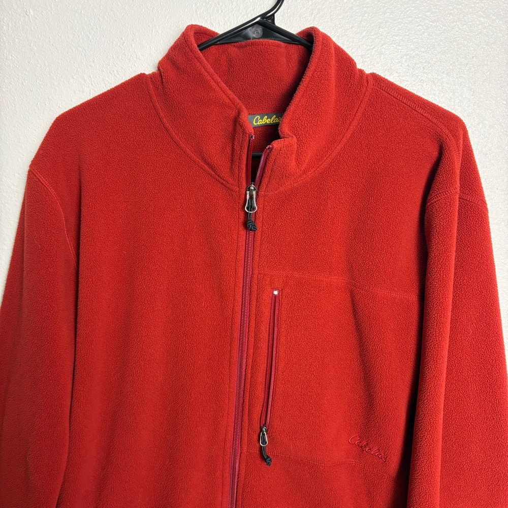 Cabelas Mens Polartec Fleece Jacket Red Full Zip Chest Pocket XL Outdoor Hiking - Picture 3 of 10